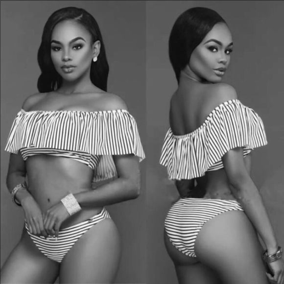 off Shoulder Striped Bikini - Picture 3 of 5